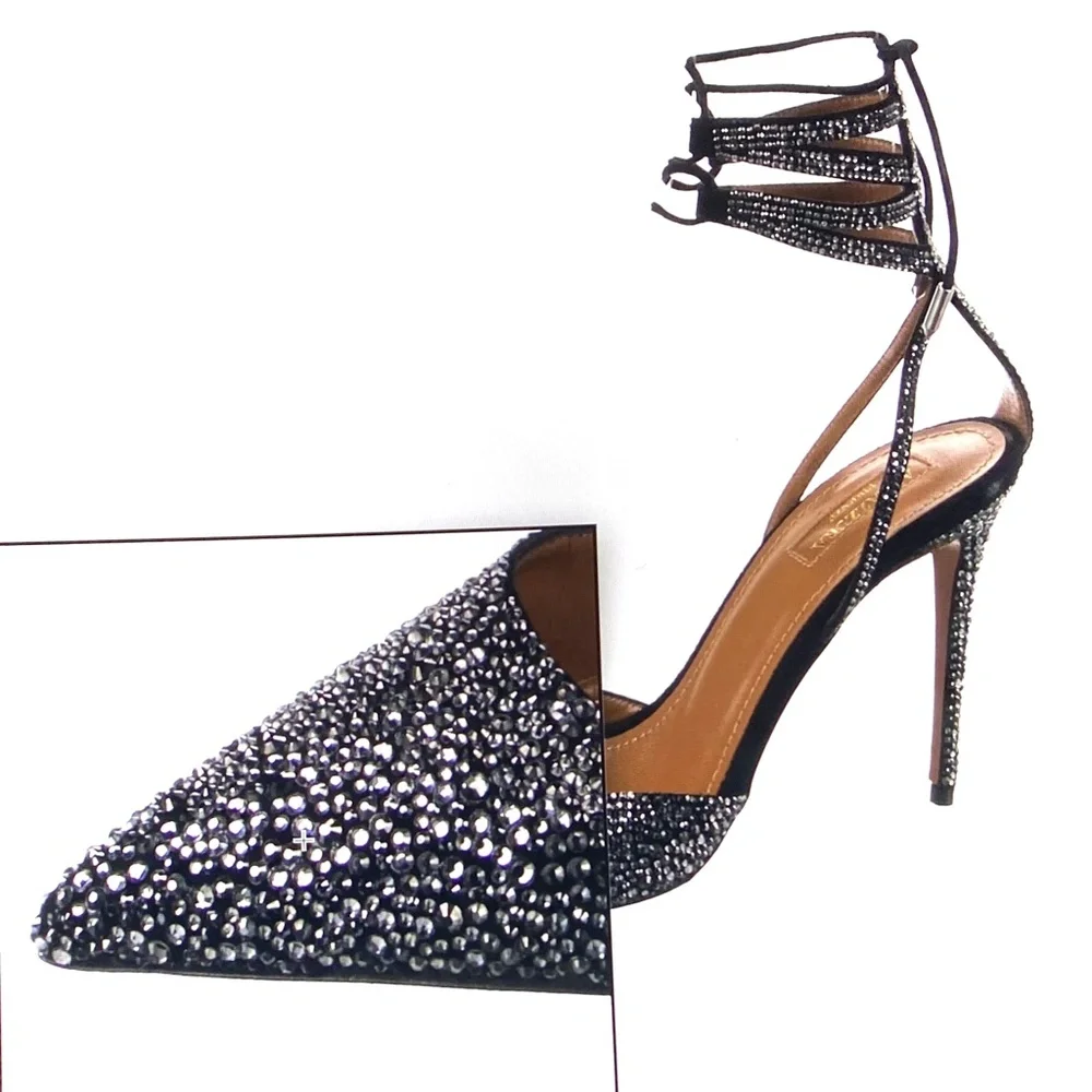 Aquazzura Amanda Crystal Pave Suede Stiletto Pumps / Heels US8